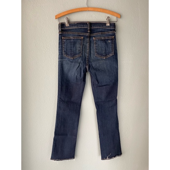 Rag & Bone | Dark Wash Straight Leg Mid-Rise Crop Jeans Frayd Doheny - Picture 4 of 9